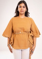 A Model Wearing Yellow Handwoven Cotton The Dawn Garden Top, curated by Only Ethikal